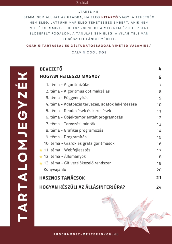 E-könyv, tartalomjegyzék